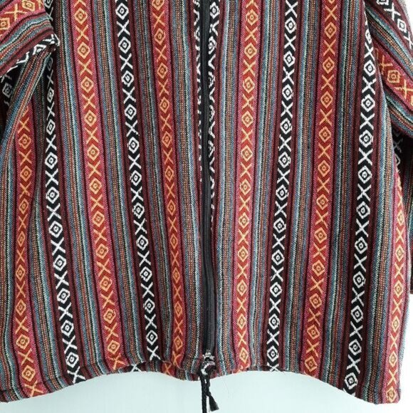 Woven Tribal Boho Full-Zip Hooded Jacket Ethnic Embroidered Fabric Sz L - Picture 3 of 11